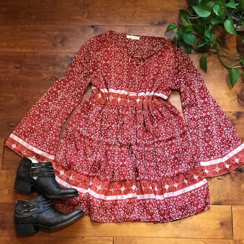 Burnt Orange Print Dress
